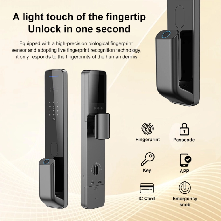 FD-Y1 Smart Video Door Lock with Fingerprint, Password, RFID Card, Remote Unlock, Quick Handle Access, Dual Batteries, Two-Way Video Intercom, Tuya App – Aluminum Alloy, OEM/ODM