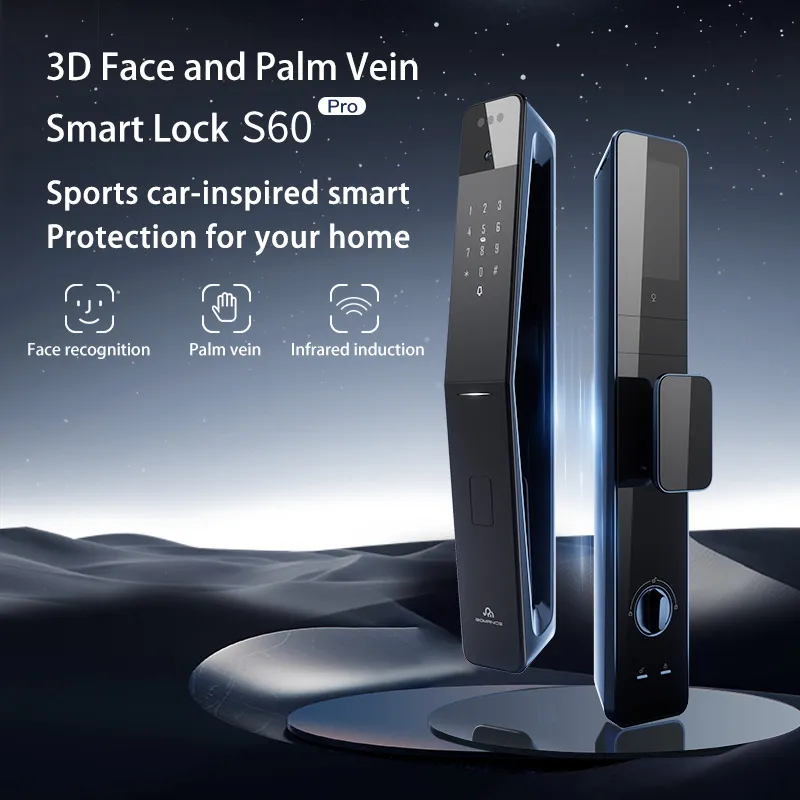 FD-S60 Pro 3D Face + Palm Vein Smart Door Lock with 1080P Camera, Two-Way Video Intercom, Radar Motion Detection, Fingerprint, NFC, Tuya App Remote Control – 4.5” HD Display, Aluminum Alloy, OEM/ODM