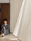 Quiet wind linen transparent yarn Japanese log cream wind curtain yarn plus black edge curtain head balcony living room