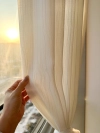 Quiet wind linen transparent yarn Japanese log cream wind curtain yarn plus black edge curtain head balcony living room