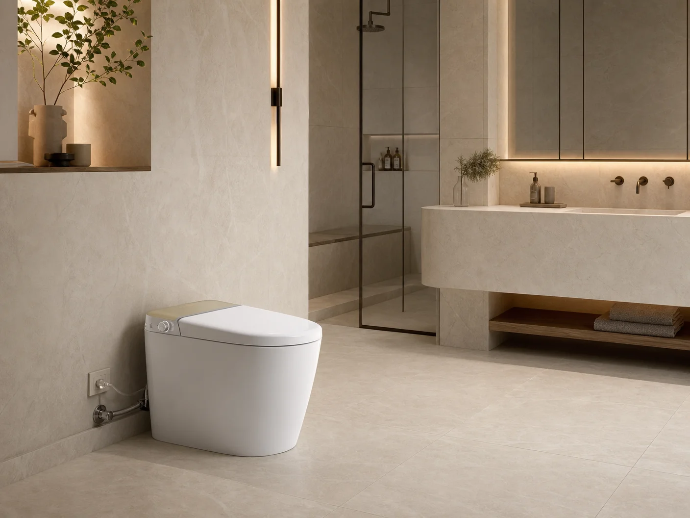 Elegant executive suite bathroom with premium sanitary ware