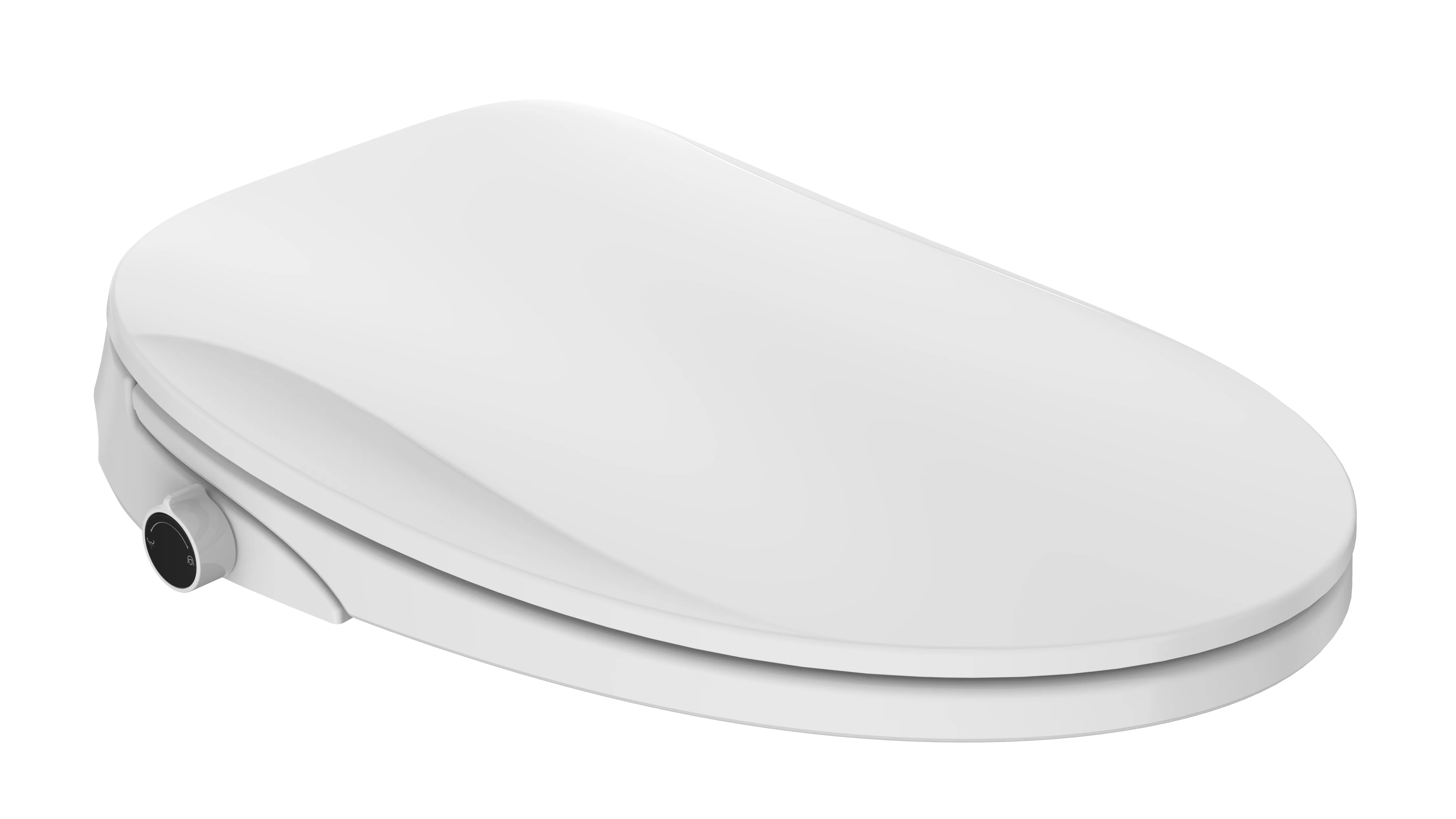 B04 electric bidet seat in a three-quarter view with side control knob