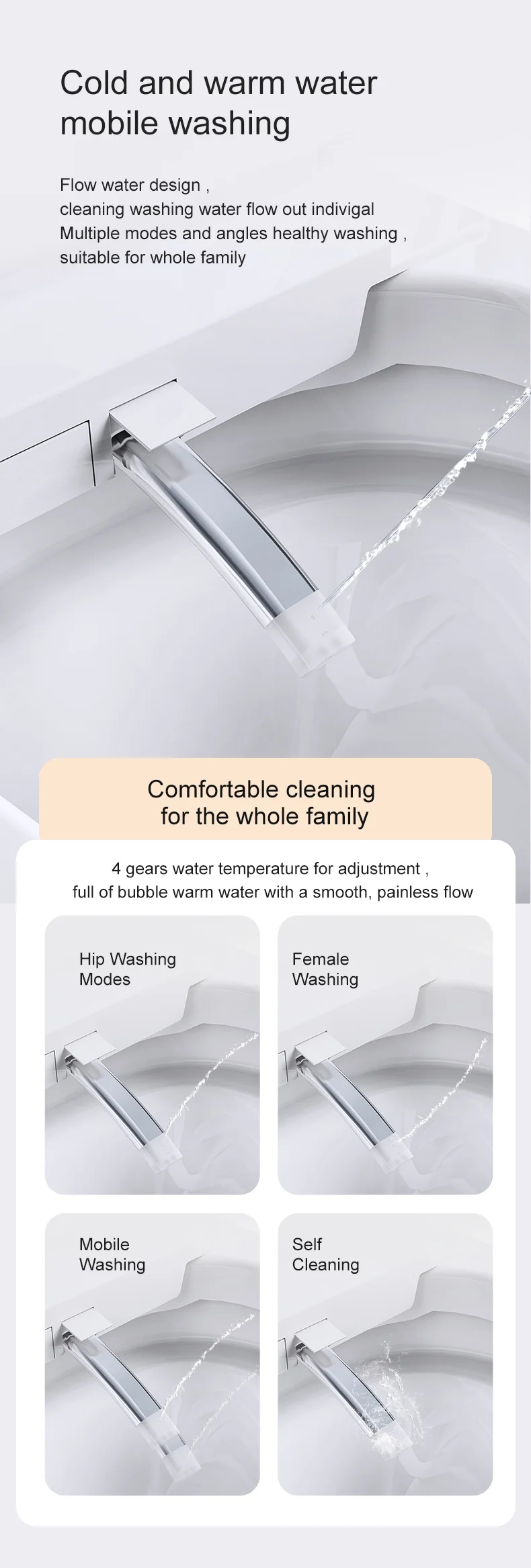 K1 hip, female, moving and self-cleaning wash modes
