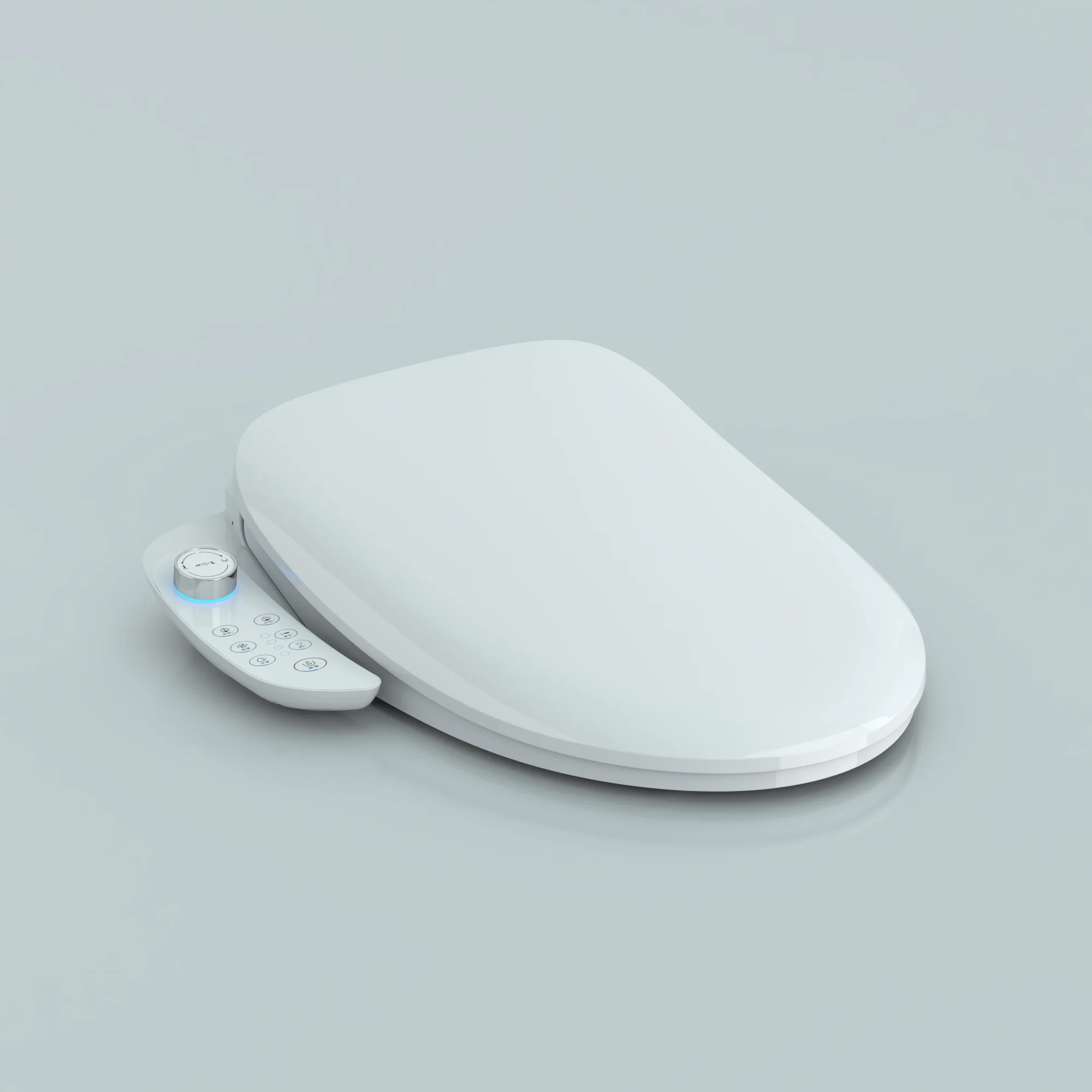 Slim electronic bidet toilet seat showing its control and installation profile