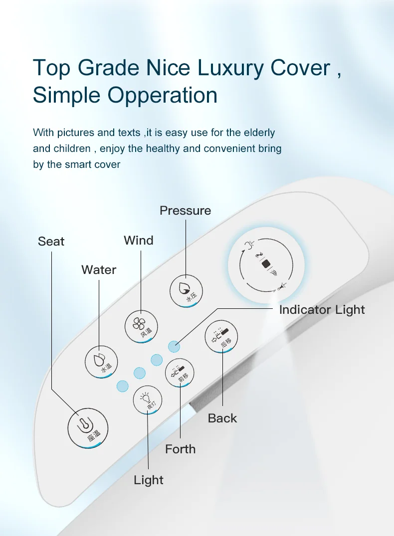 T1 side knob controls for hip washing, female washing and warm-air drying