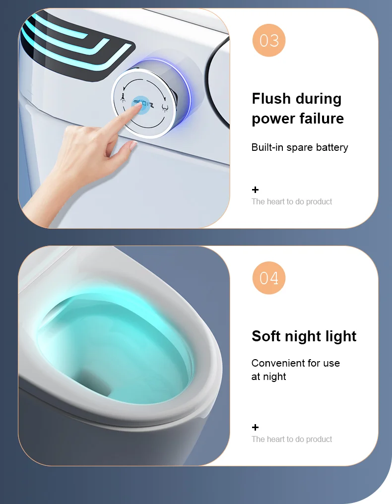 W1 built-in backup flush battery and soft night light details