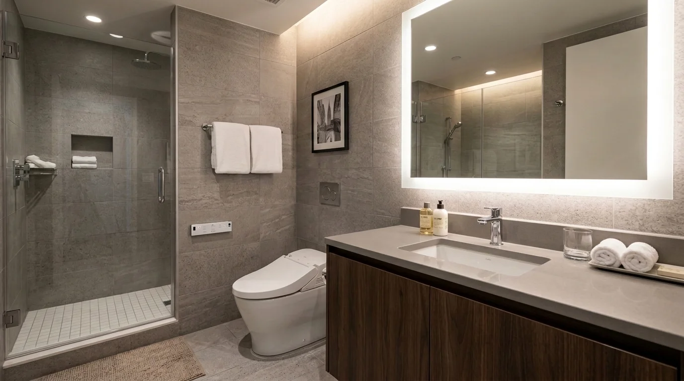 Premium smart bathroom installation in a New York boutique hotel guest room