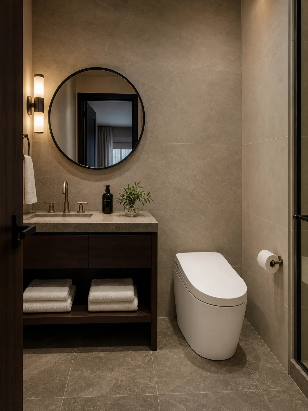 Lavilys smart toilet installed in a minimalist New York boutique hotel bathroom
