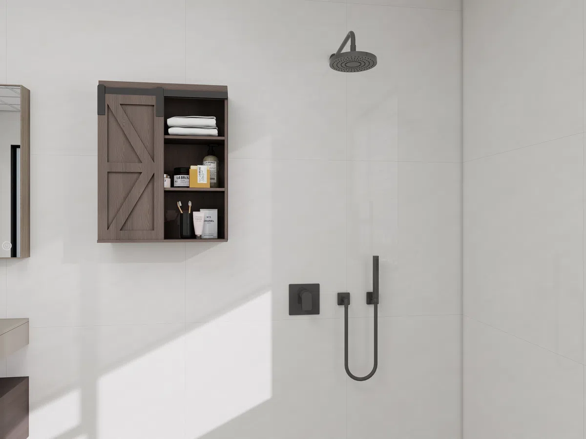 Wall-Mounted Barn Door Bathroom Cabinet H1001 - Open Barn Door Detail