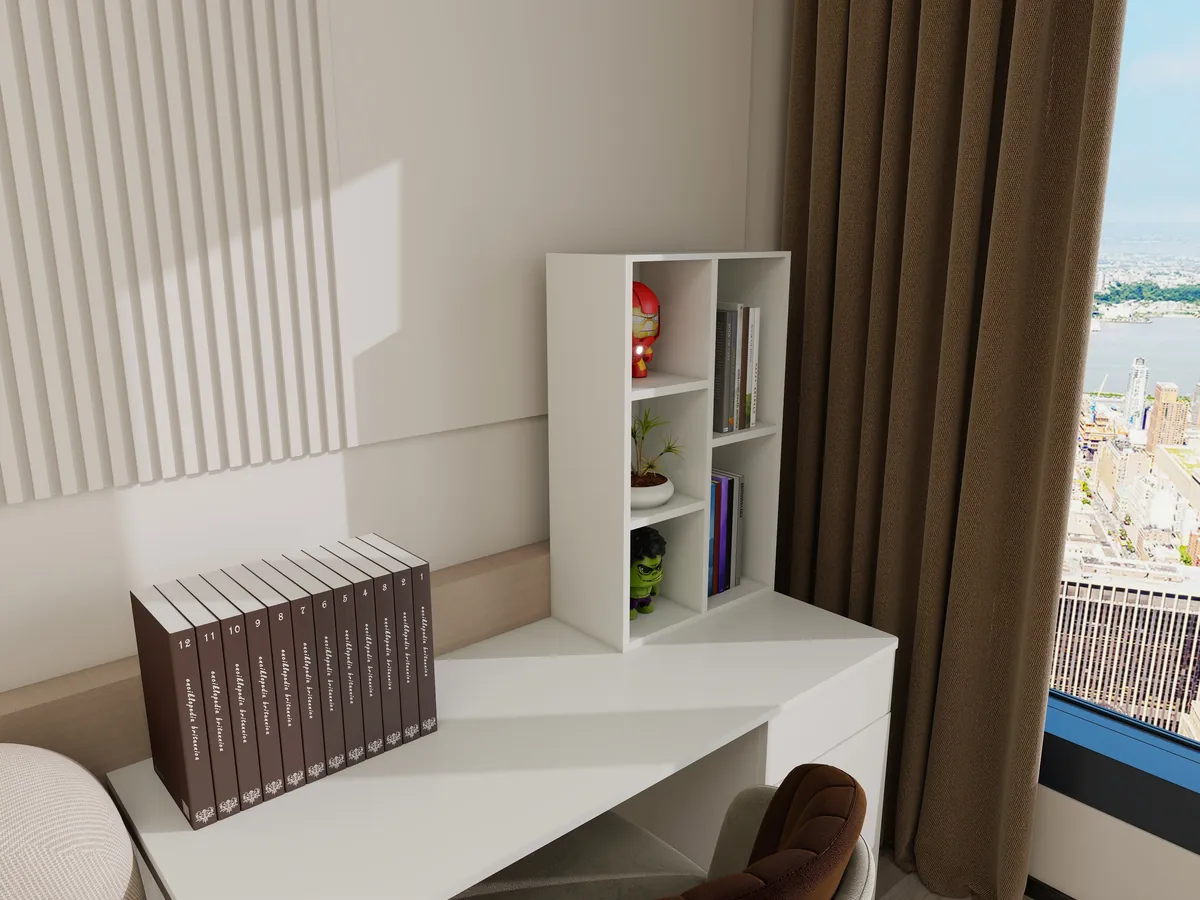Modern White Open Storage Cabinet H2001 - Angle Perspective