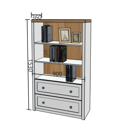 Modern Minimalist White Bookcase & Combination Cabinet H2002 detail 1