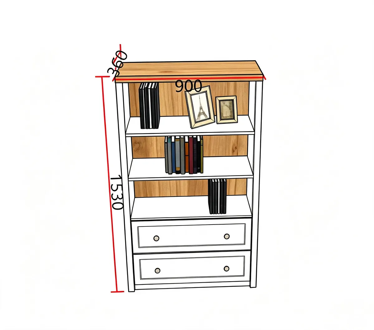 Modern Minimalist White Bookcase & Combination Cabinet H2002 detail 2
