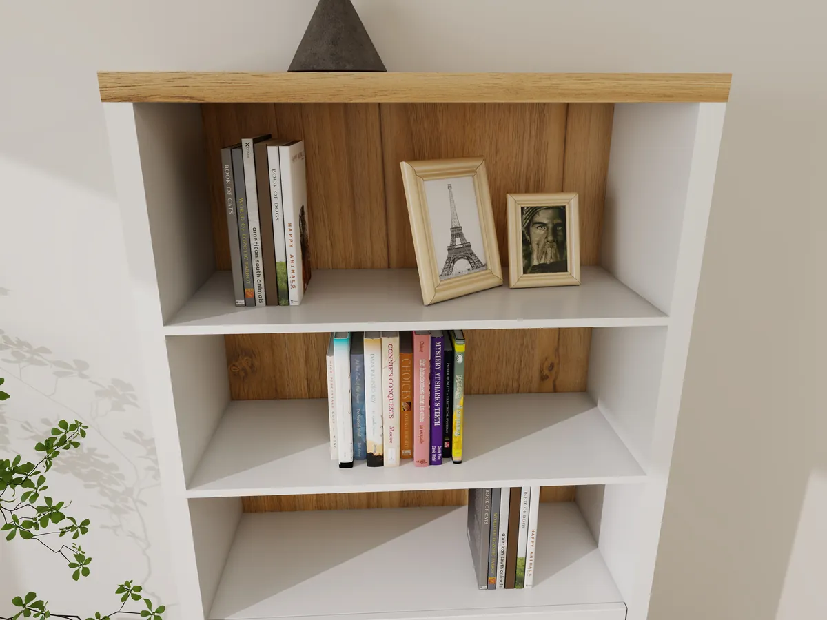 Modern Minimalist White Bookcase & Combination Cabinet H2002 - Lower Drawers Detail