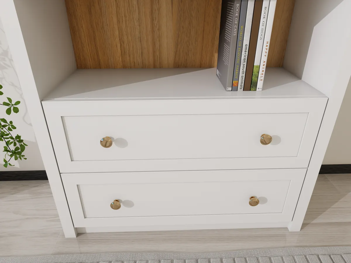 Modern Minimalist White Bookcase & Combination Cabinet H2002 - Room Setting