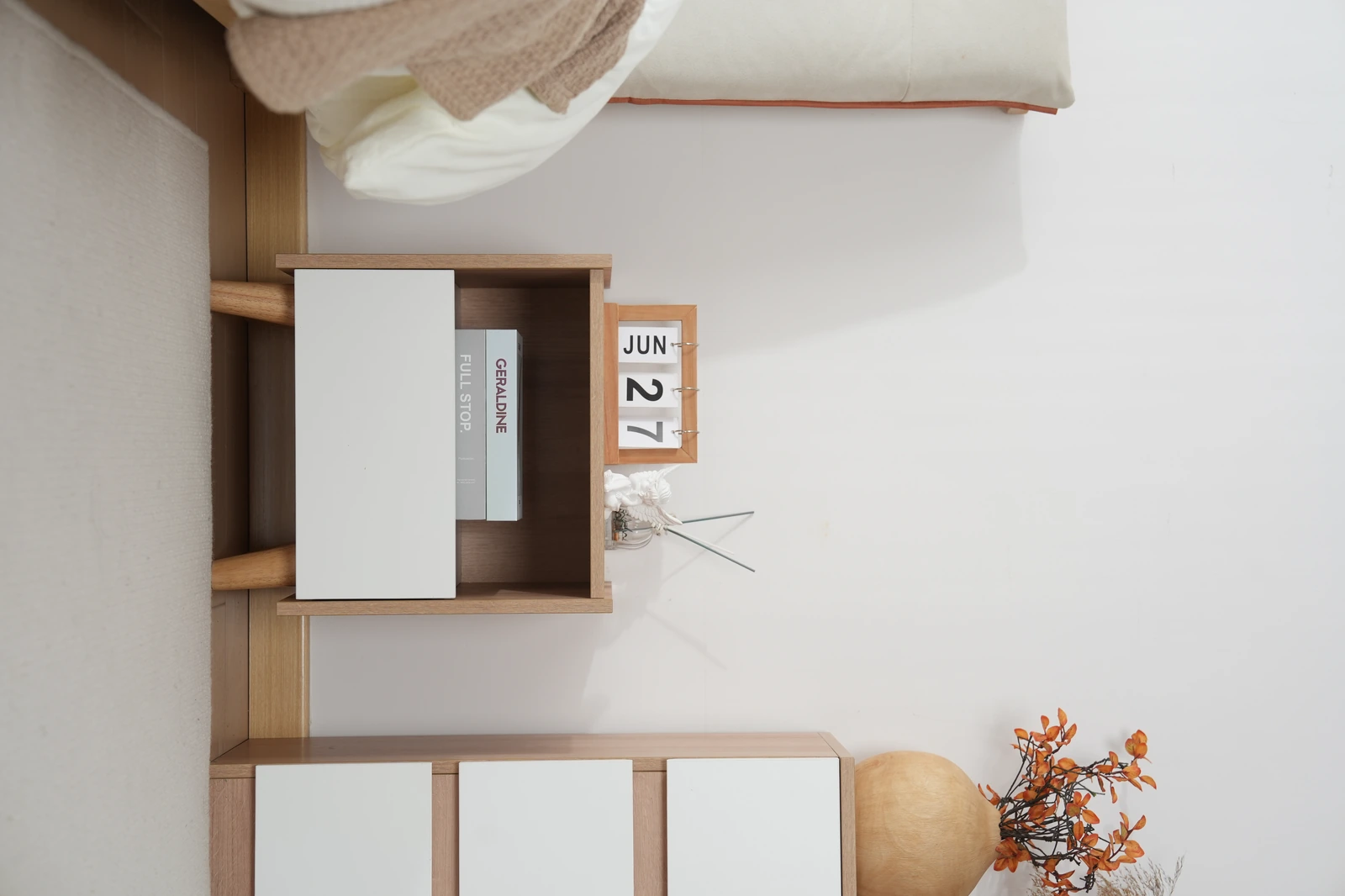 Modern Nordic Solid Wood Nightstand C3001 - Open Cubby Detail