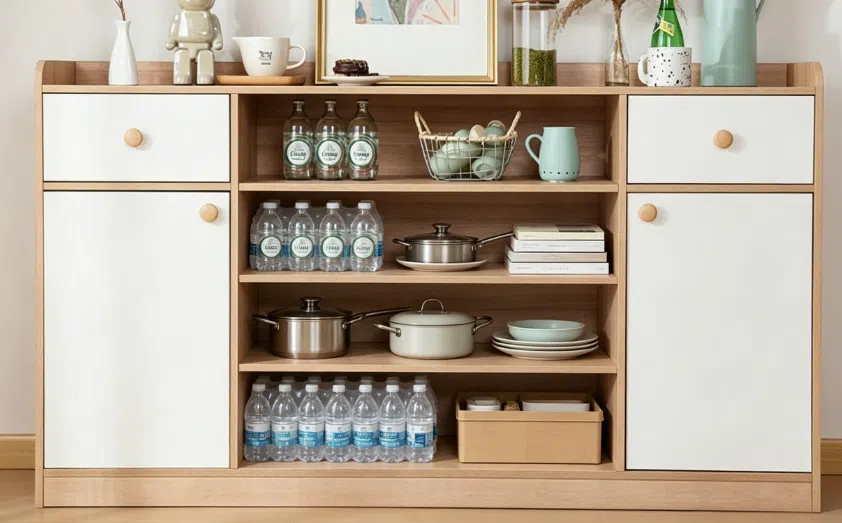 Solid Wood Veneer Sideboard Buffet Cabinet E5000 detail 13