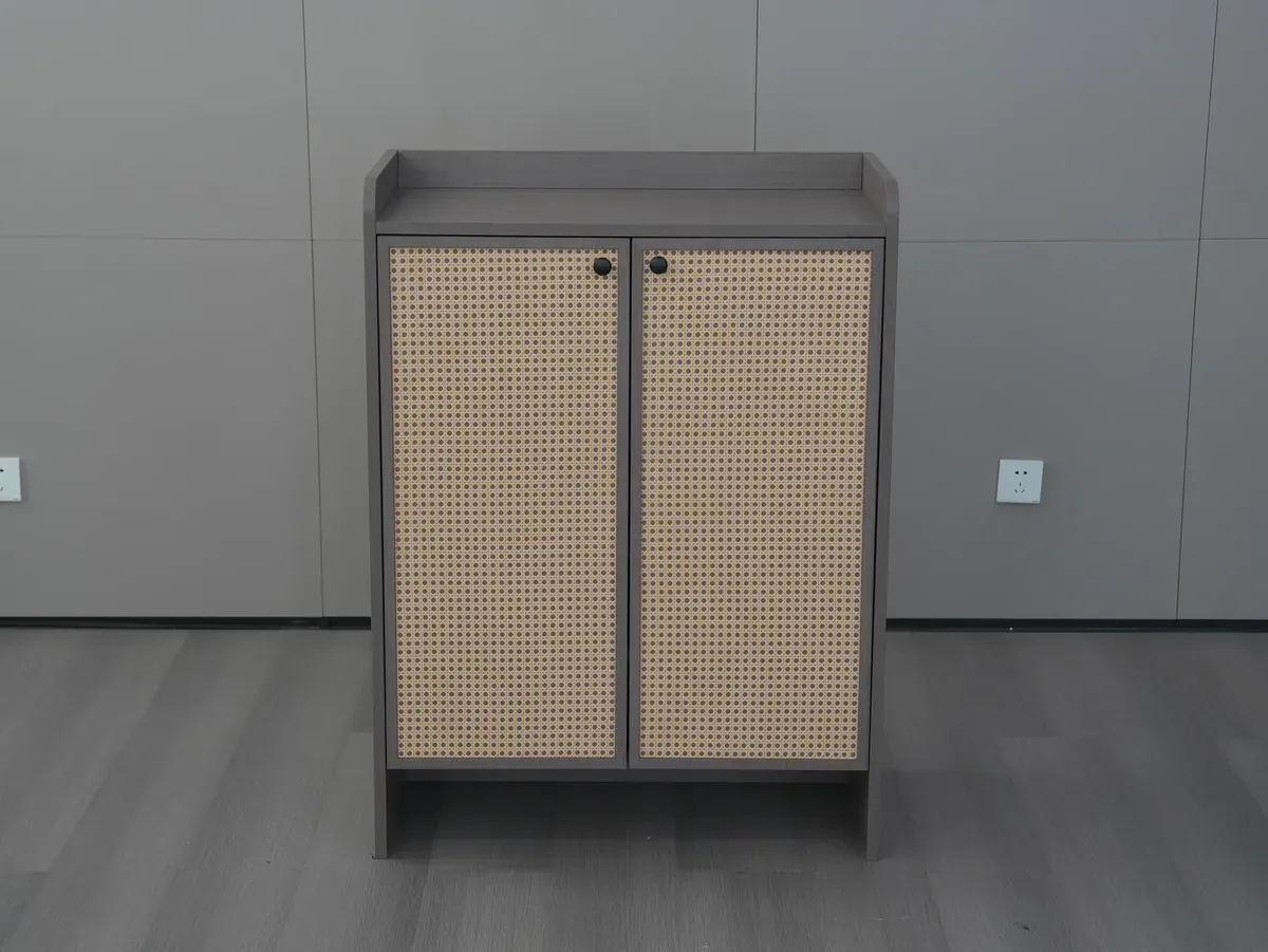 Rattan Door Shoe Storage Cabinet J8001 - Open Doors 5-Tier Shelves
