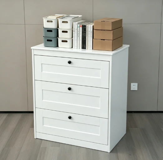 Minimalist White 3-Drawer Storage Dresser E5006 detail 11