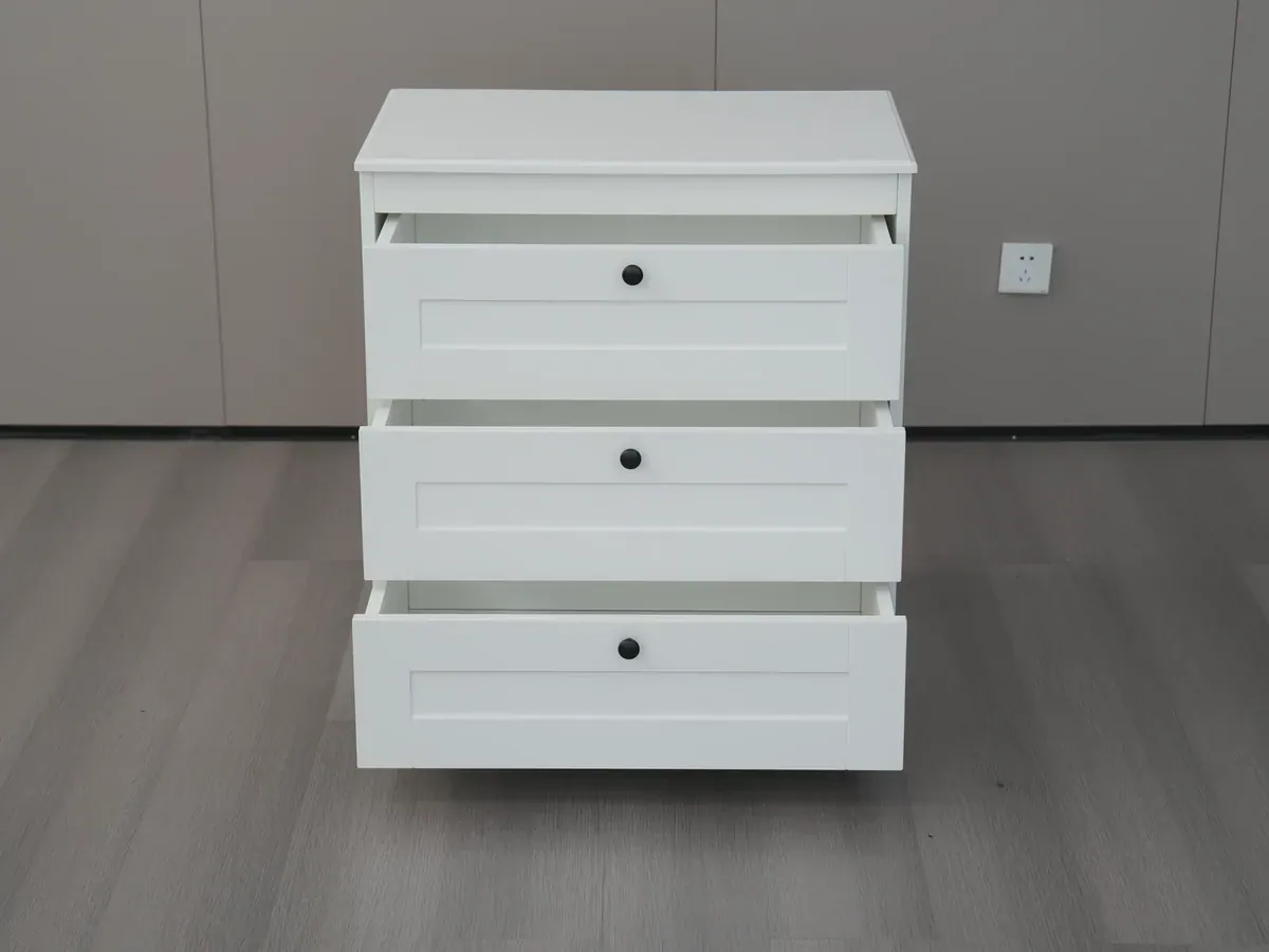 Minimalist White 3-Drawer Storage Dresser E5006 - Angle View