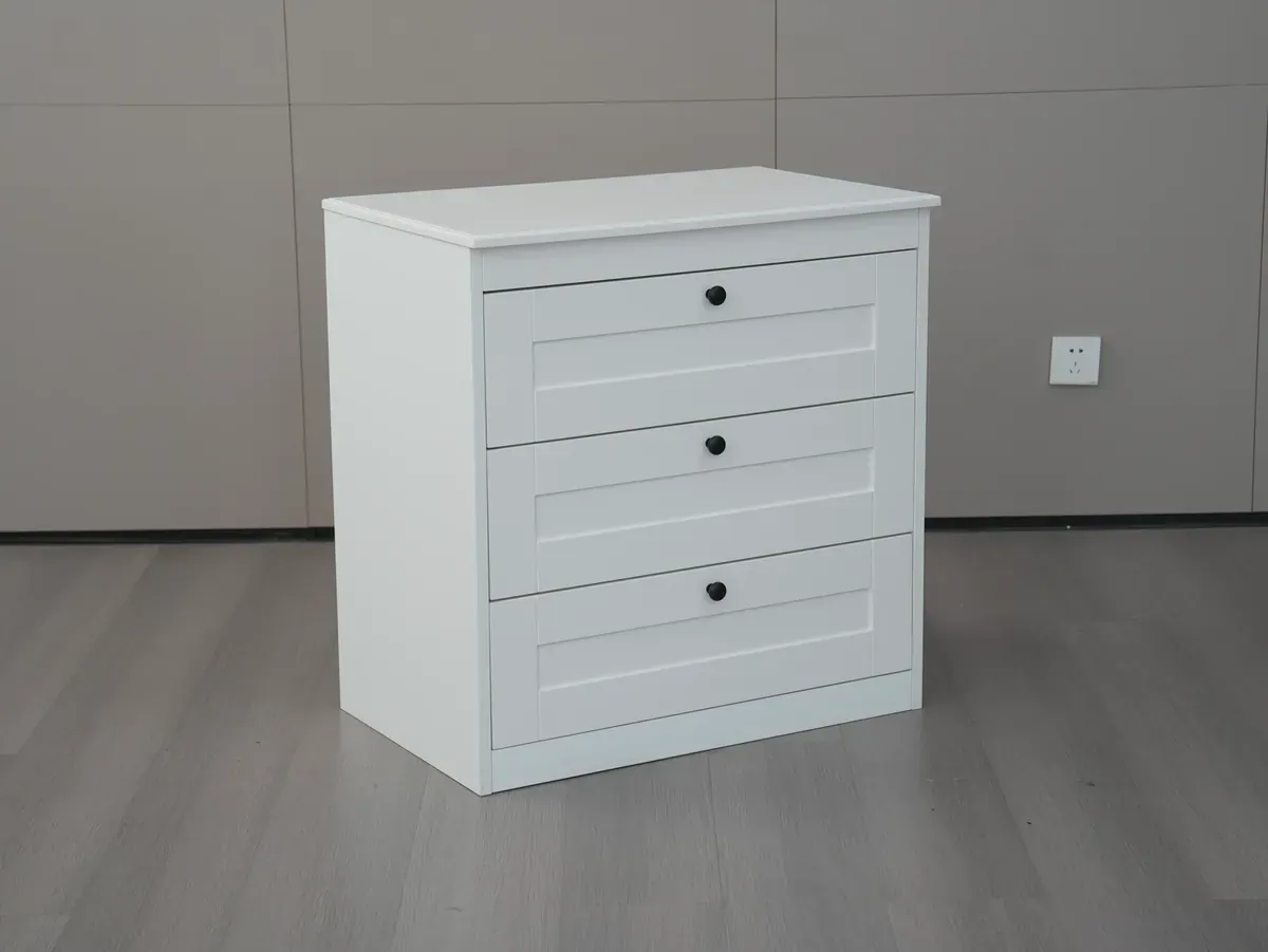 Minimalist White 3-Drawer Storage Dresser E5006 - Front View