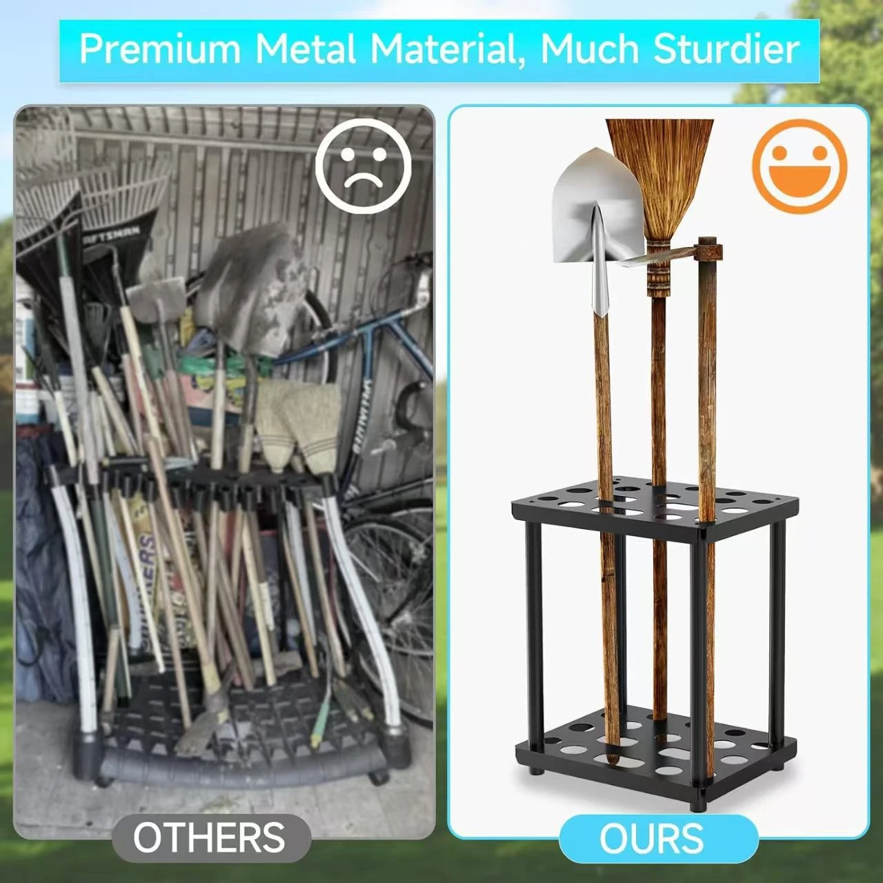 Floor-Standing Metal Garden Tool & Hoe Organizer Rack detail 3