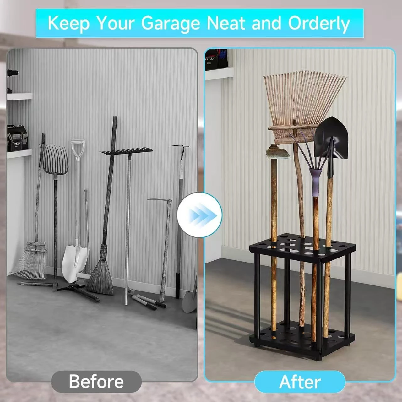 Floor-Standing Metal Garden Tool & Hoe Organizer Rack detail 6