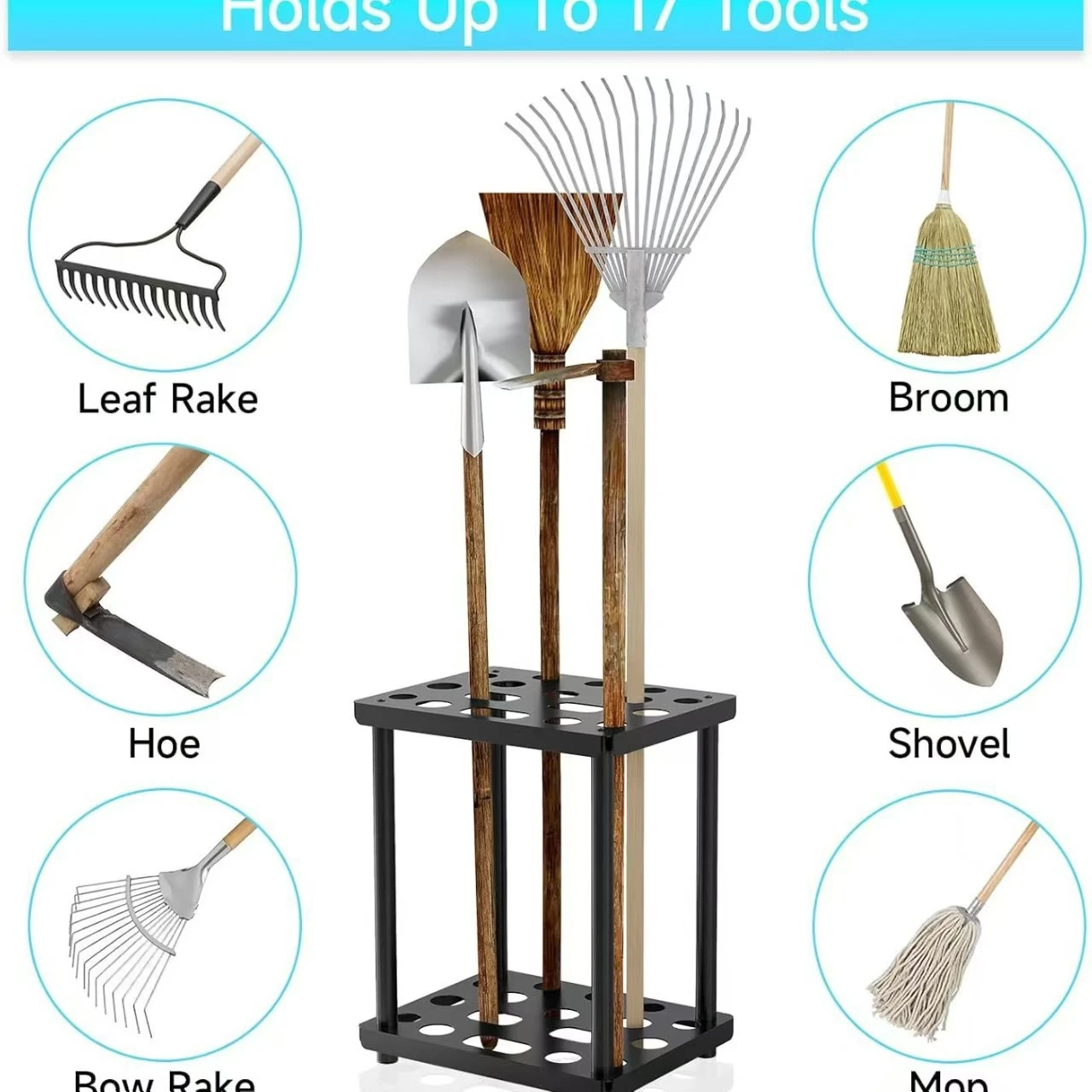 Floor-Standing Metal Garden Tool & Hoe Organizer Rack detail 5