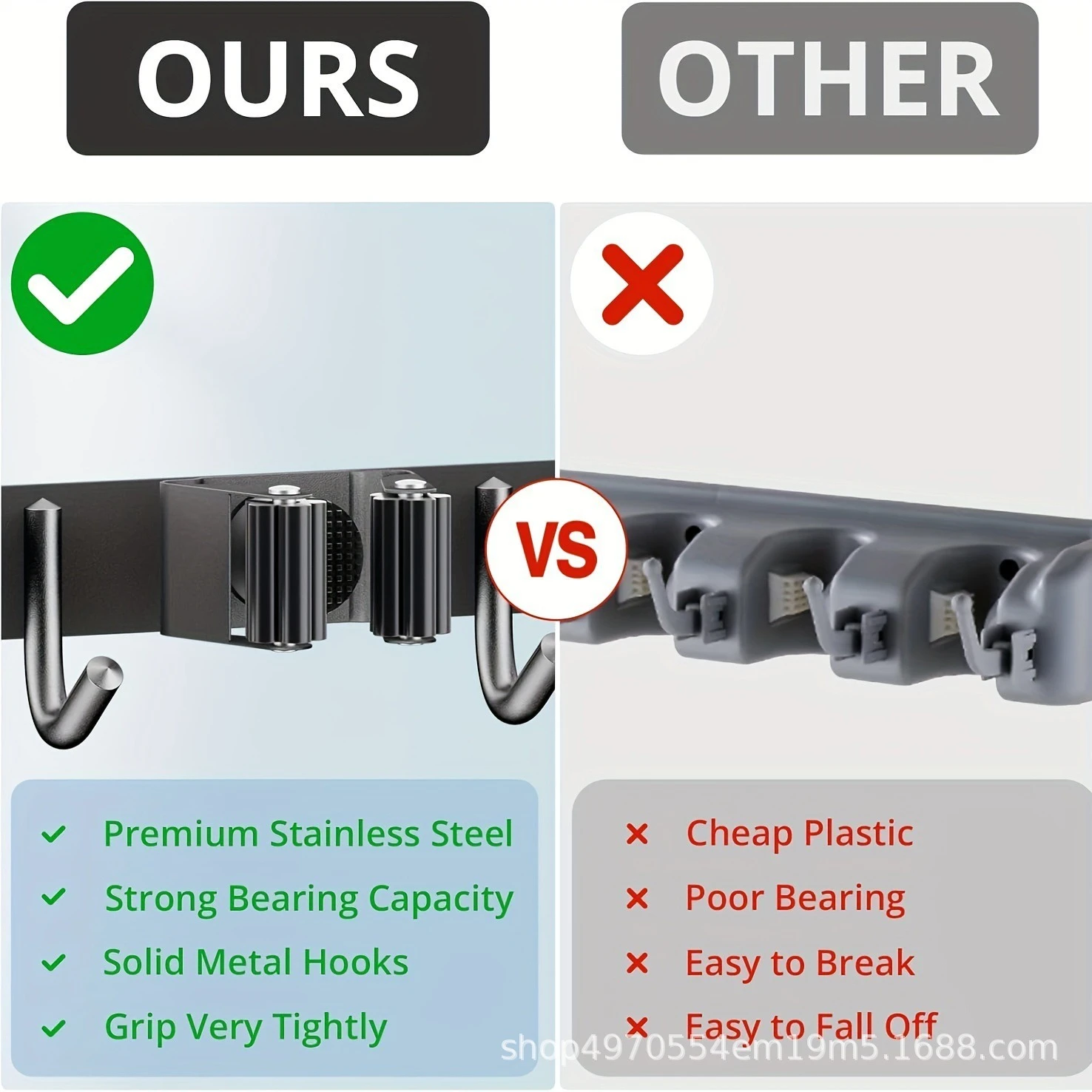Wall-Mounted Stainless Steel Mop & Broom Clamp Holder detail 6