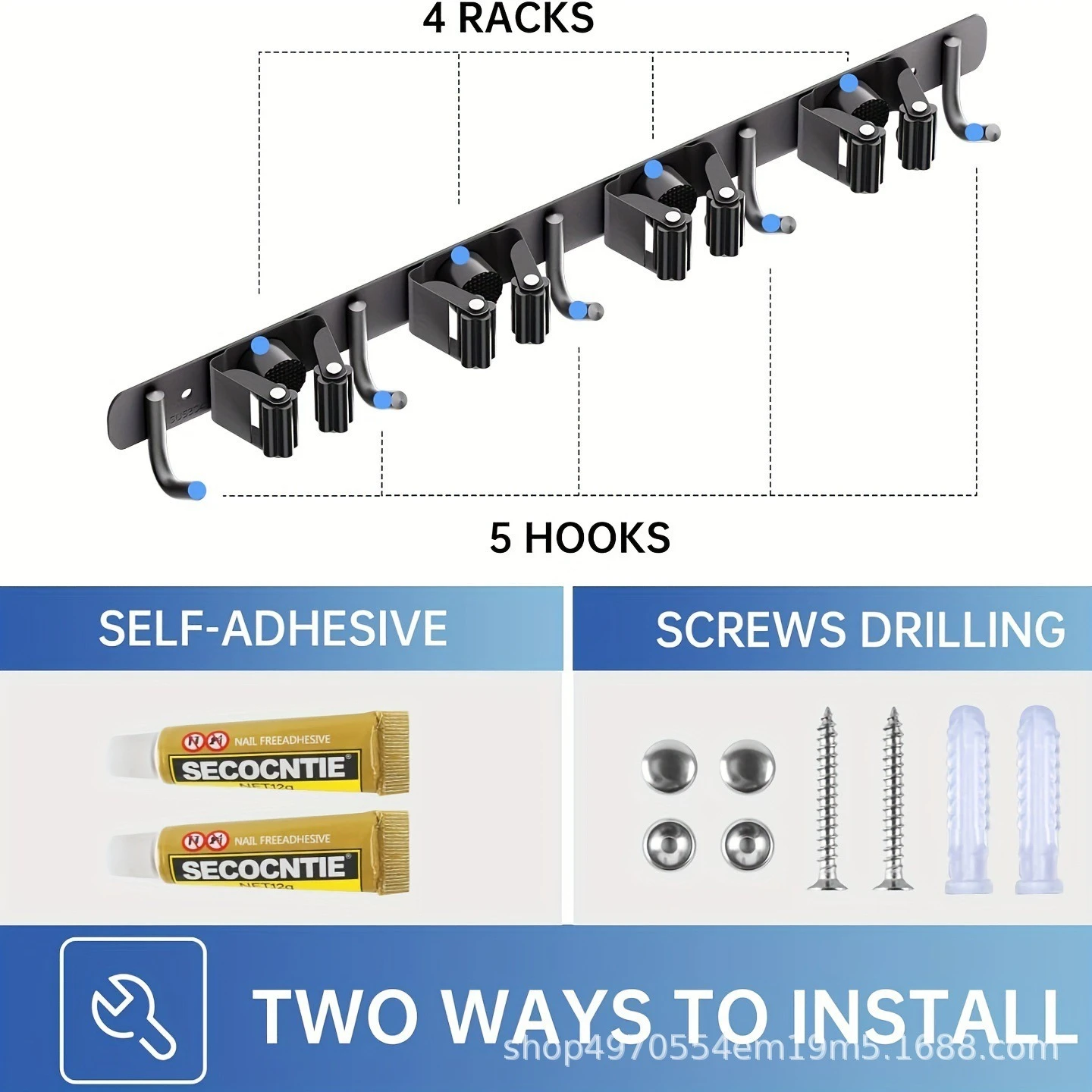 Wall-Mounted Stainless Steel Mop & Broom Clamp Holder detail 4
