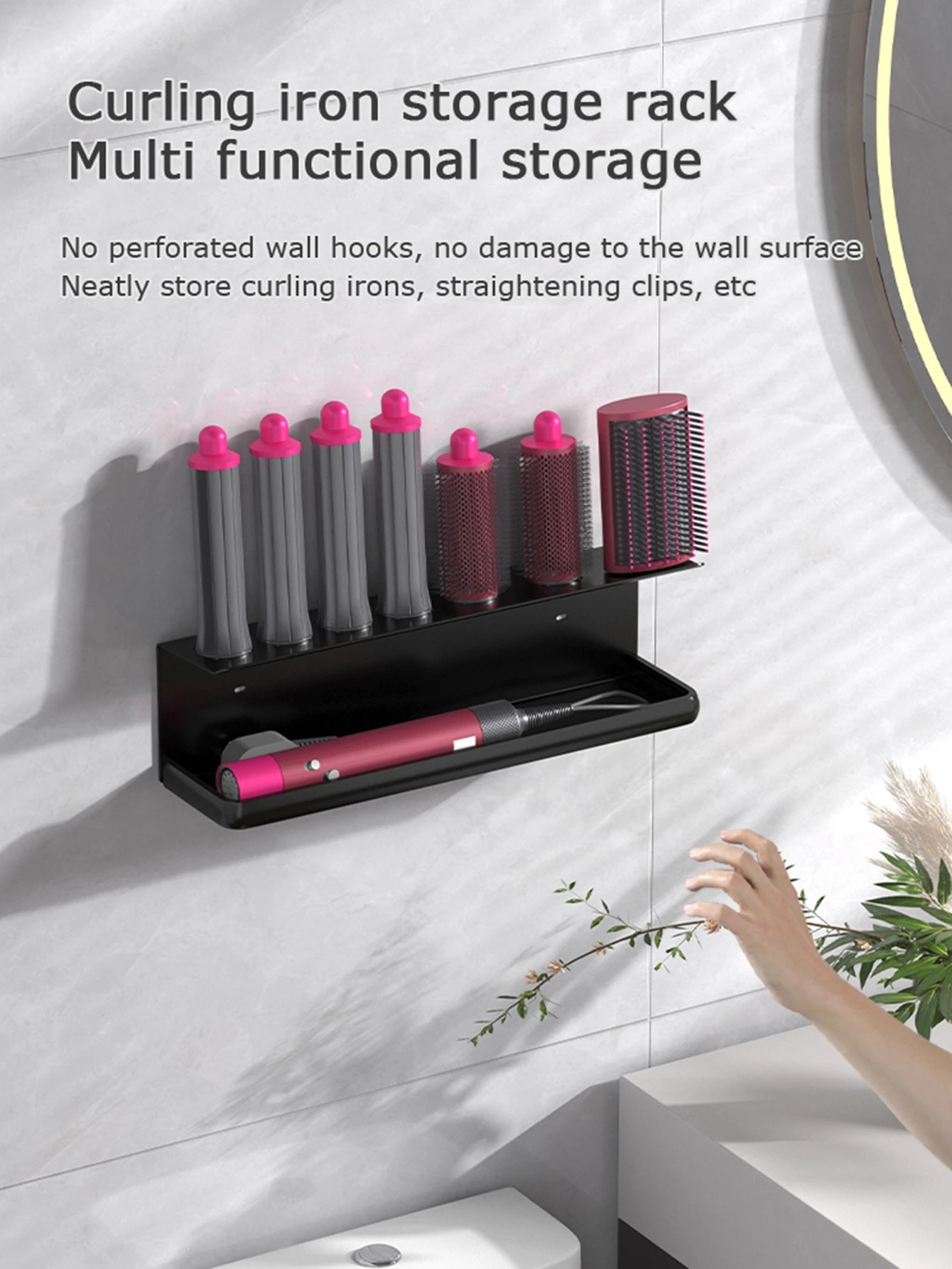 Wall-Mounted Hair Dryer & Curling Iron Holder Rack detail 2