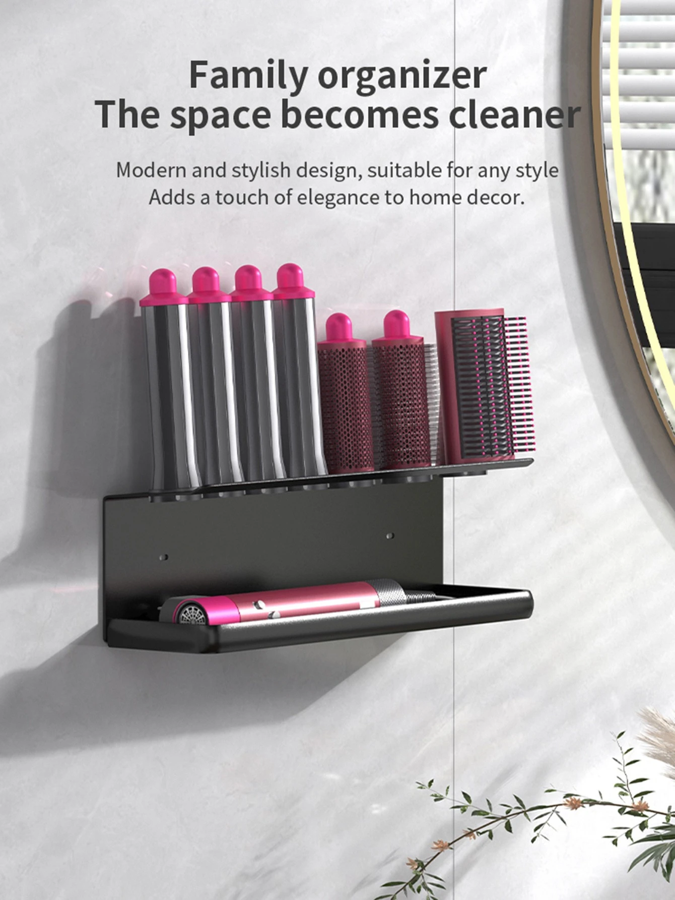Wall-Mounted Hair Dryer & Curling Iron Holder Rack detail 4