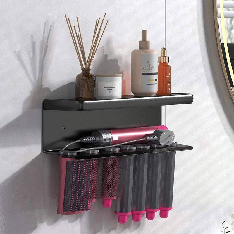 Wall-Mounted Hair Dryer & Curling Iron Holder Rack - View 3