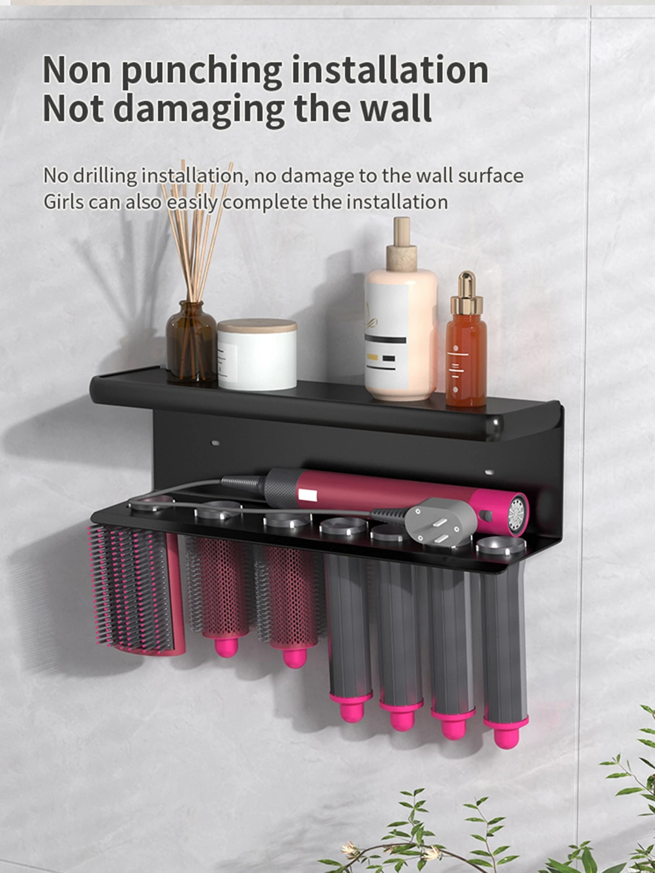 Wall-Mounted Hair Dryer & Curling Iron Holder Rack detail 8