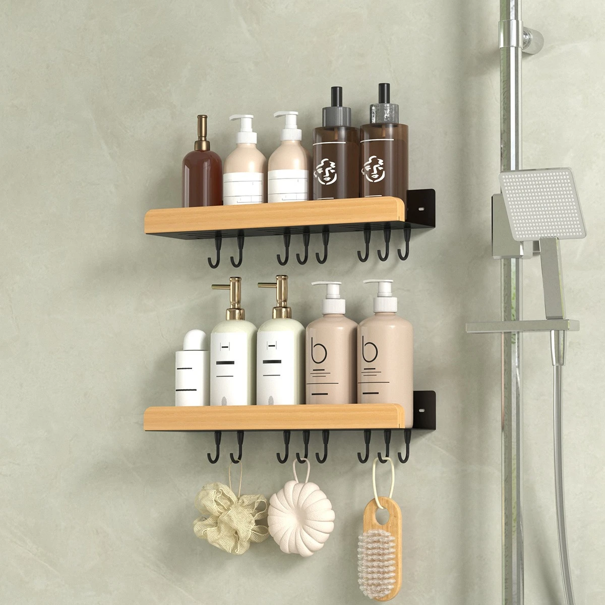 Multi-Function Bathroom Shower Caddy Rack with Hooks - View 1