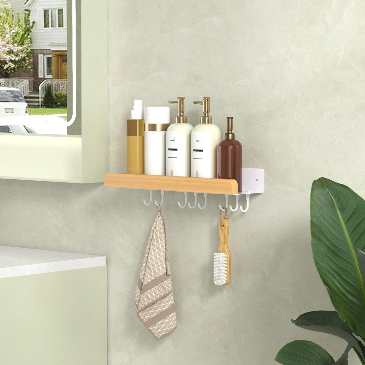 Multi-Function Bathroom Shower Caddy Rack with Hooks - View 2