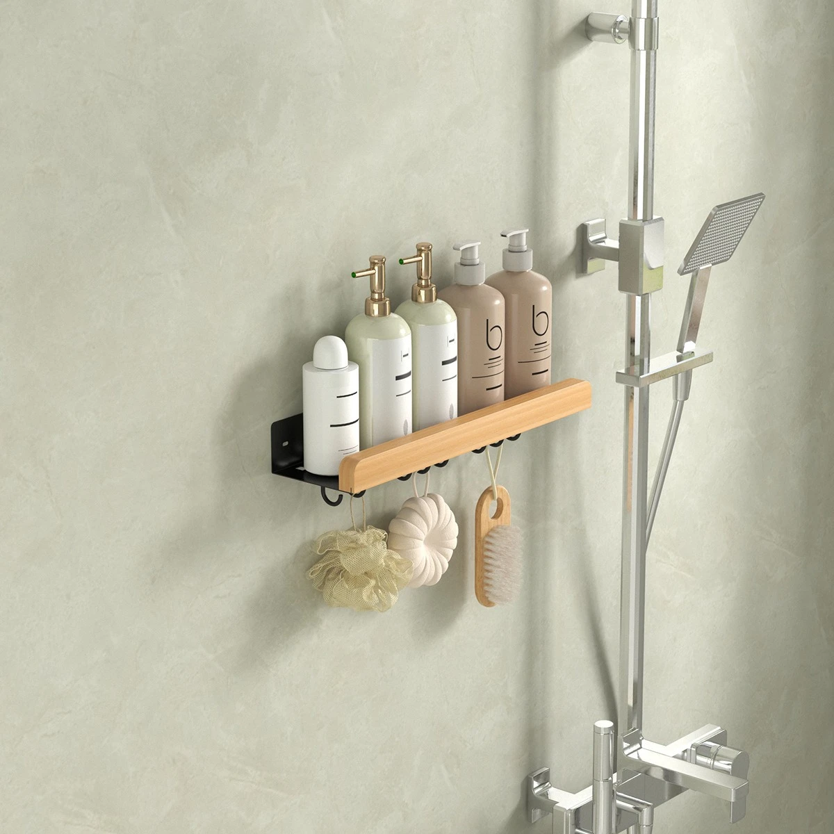 Multi-Function Bathroom Shower Caddy Rack with Hooks - View 4