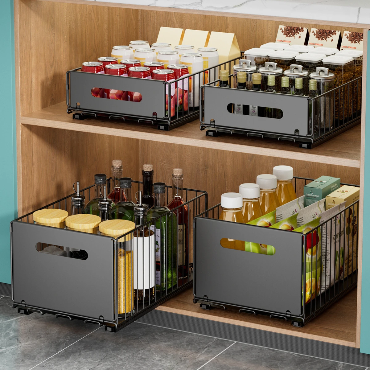 Pull-Out Sliding Cabinet Drawer Basket - View 2