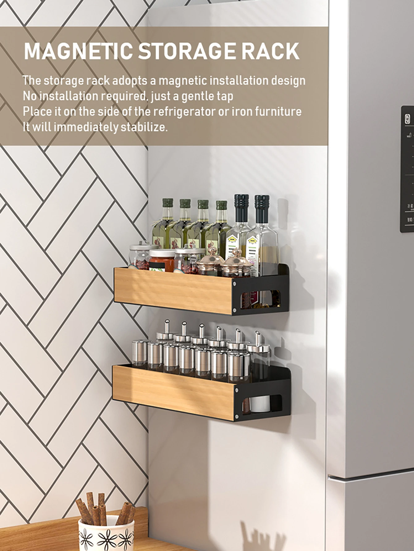 Magnetic Refrigerator Spice Jar Rack Holder detail 2