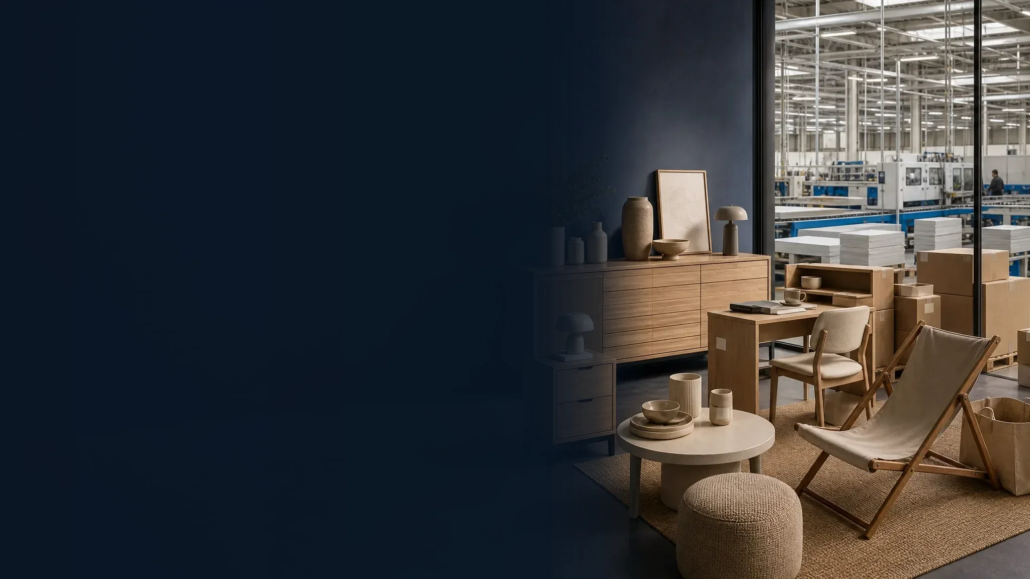Surtido de muebles y hogar listo para la venta al por menor conectado a la producción