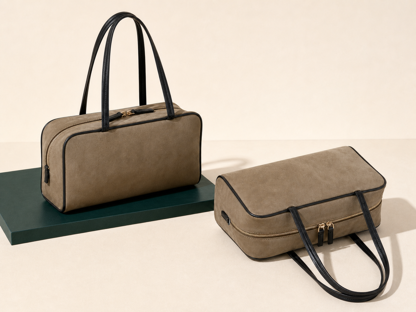 BLOOM-101 Olive Soft Boston Tote shown from a three-quarter side angle