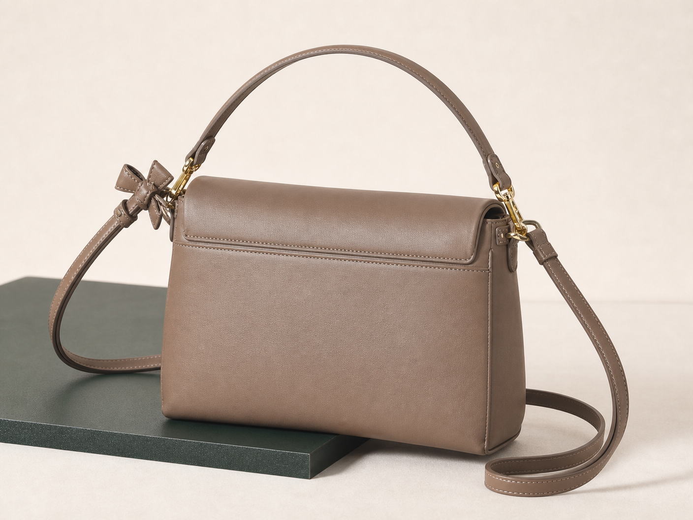 BLOOM-402 Taupe Box Shoulder Bag rear construction view