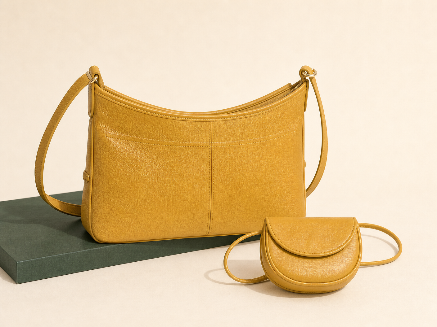 BLOOM-503 Mustard Mini Hobo Set rear construction view