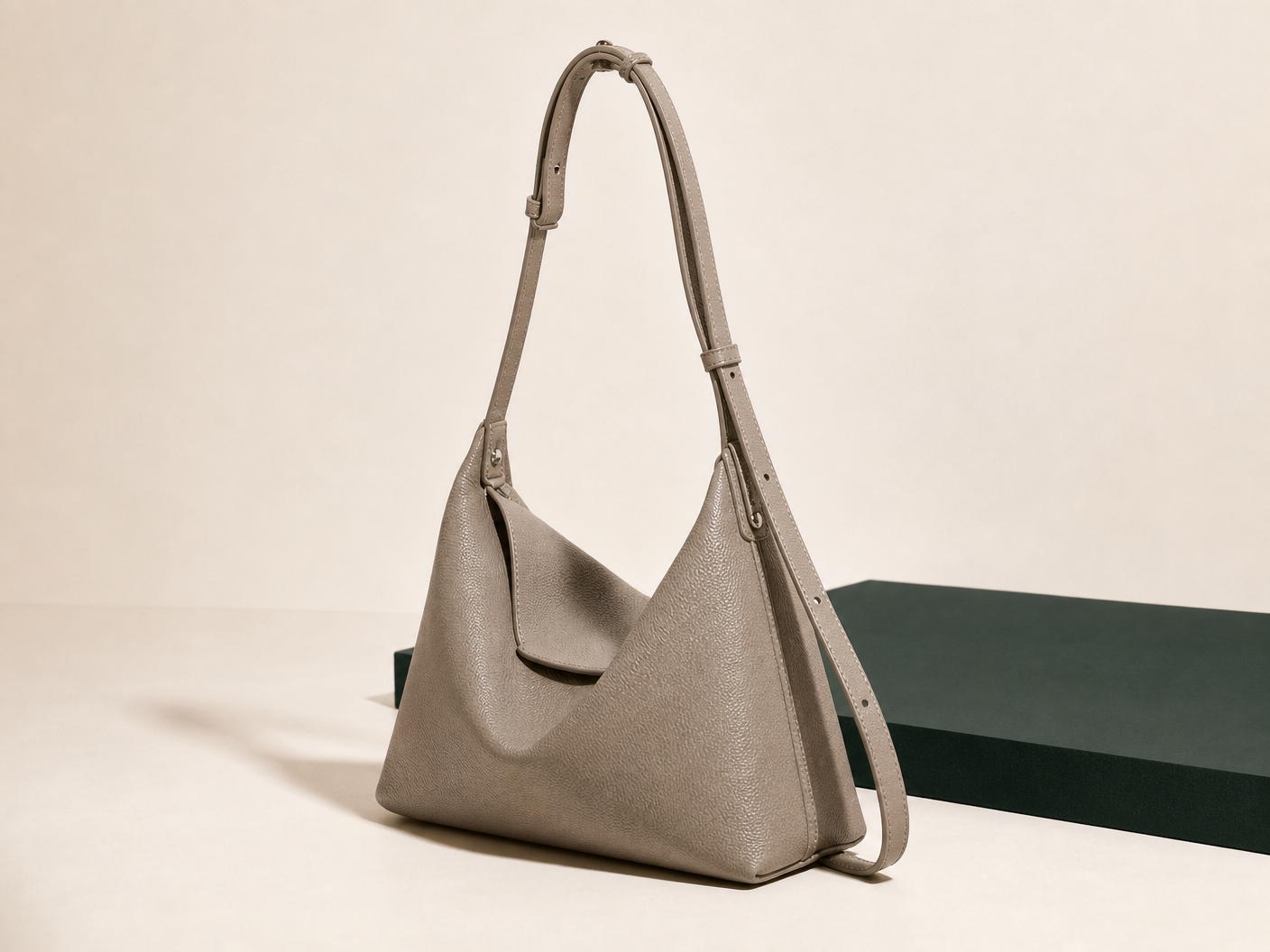 BLOOM-502 Taupe Soft Hobo shown from a three-quarter side angle