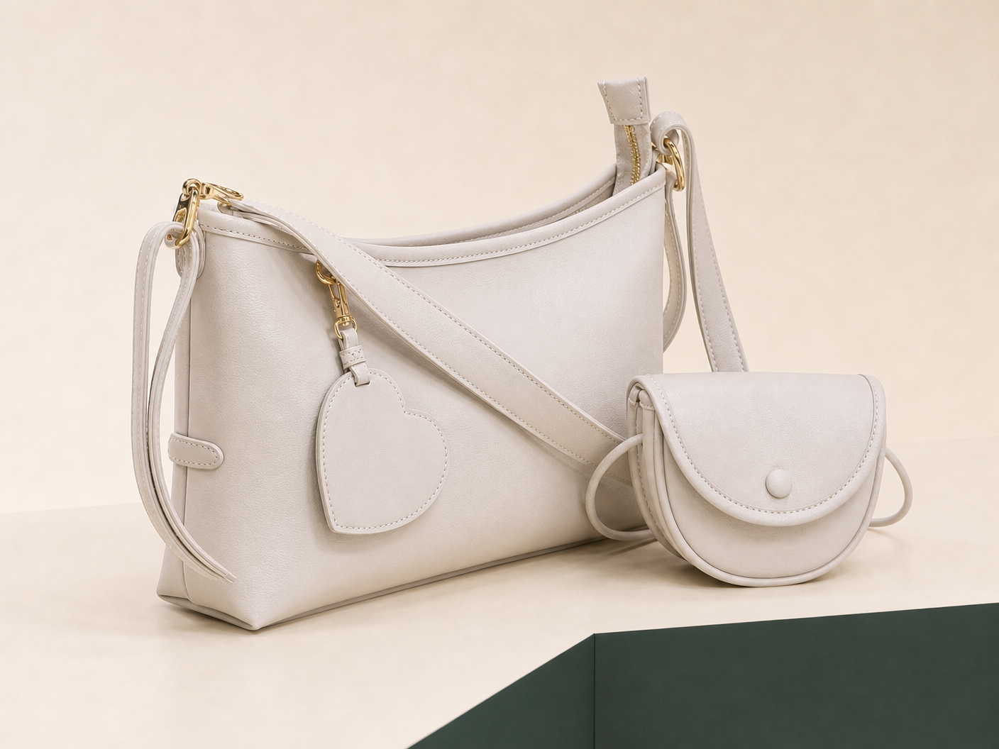 BLOOM-504 Ivory Mini Hobo Set shown from a three-quarter side angle