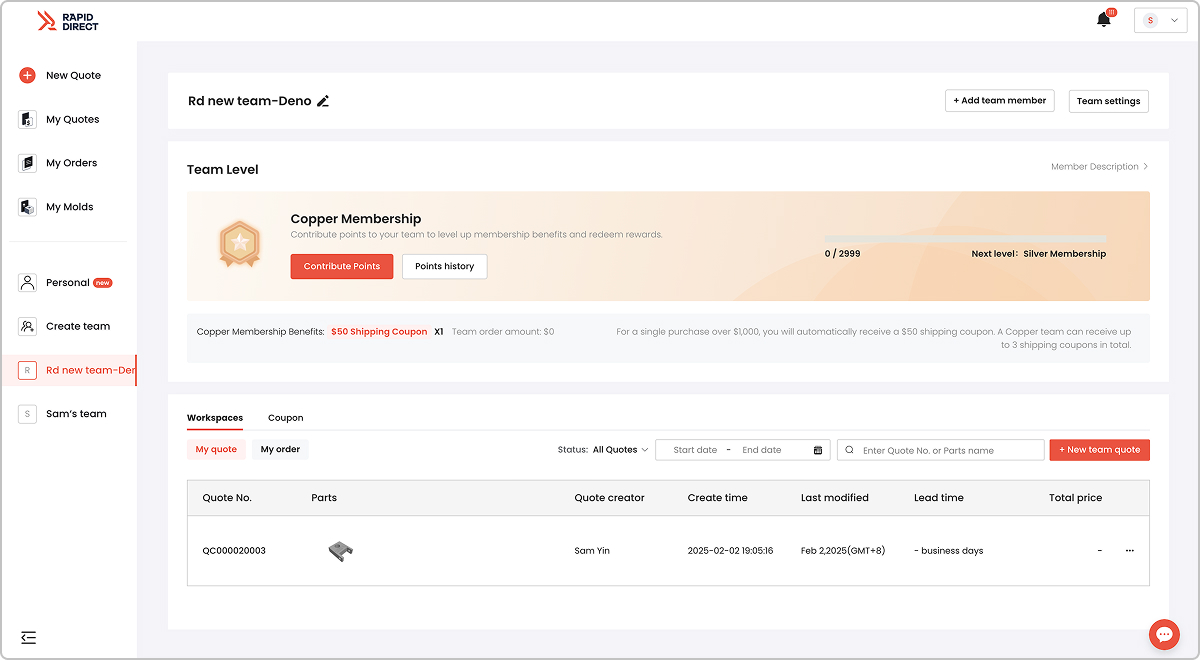 rapiddirect teamspace features